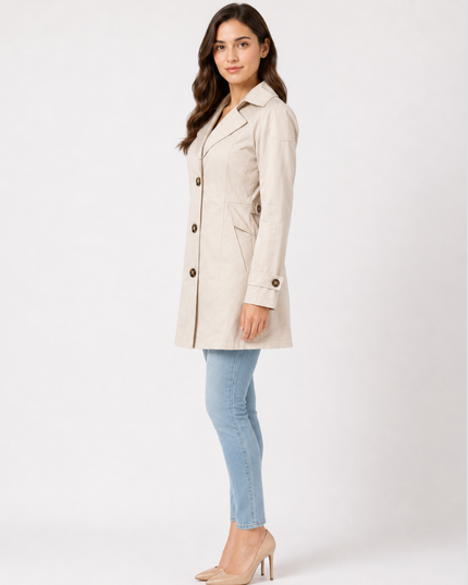 Women's Shaped Single Breasted Button Cuff Trench Coat