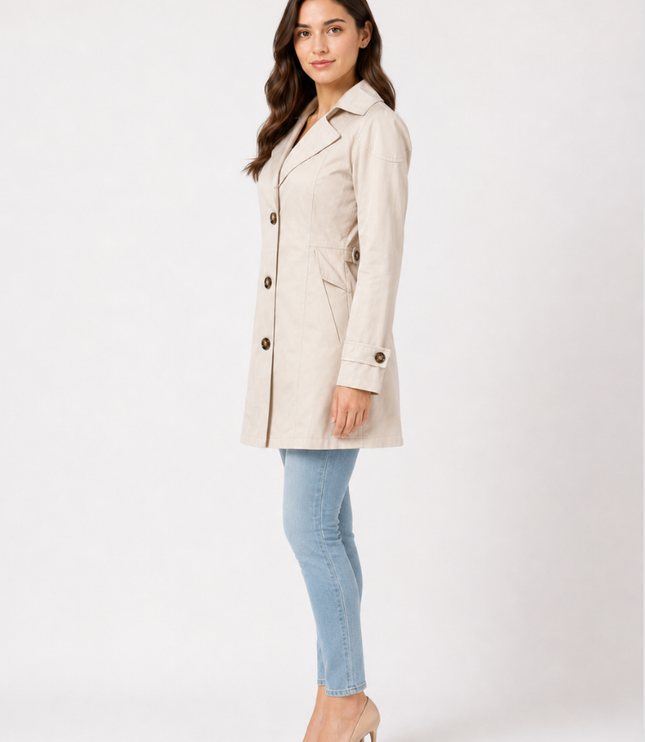 Women's Shaped Single Breasted Button Cuff Trench Coat