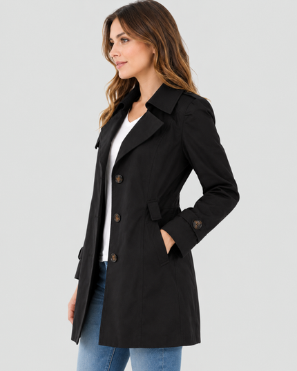 Women's Shaped Single Breasted Button Cuff Trench Coat