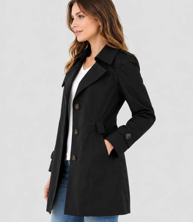 Women's Shaped Single Breasted Button Cuff Trench Coat
