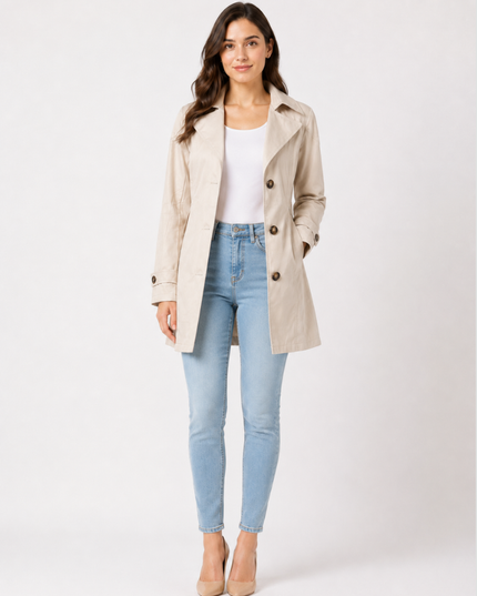 Women's Shaped Single Breasted Button Cuff Trench Coat