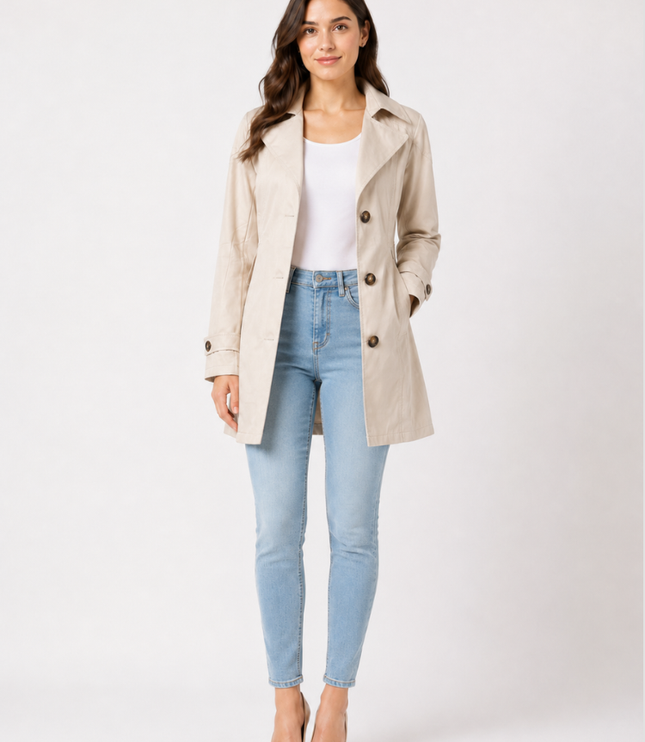 Women's Shaped Single Breasted Button Cuff Trench Coat