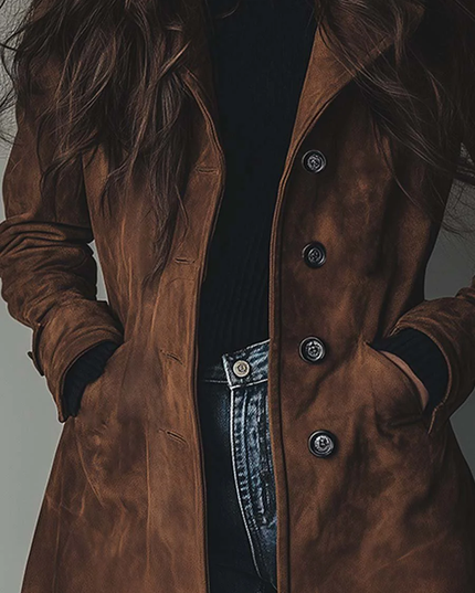 Women's Shaped Waist Suede-Look Trench Coat