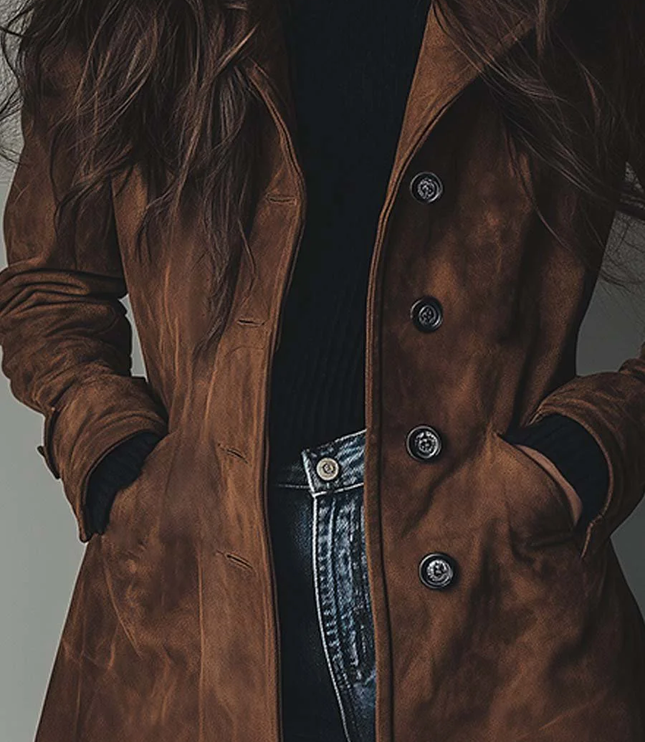 Women's Shaped Waist Suede-Look Trench Coat