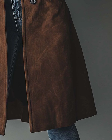 Women's Shaped Waist Suede-Look Trench Coat