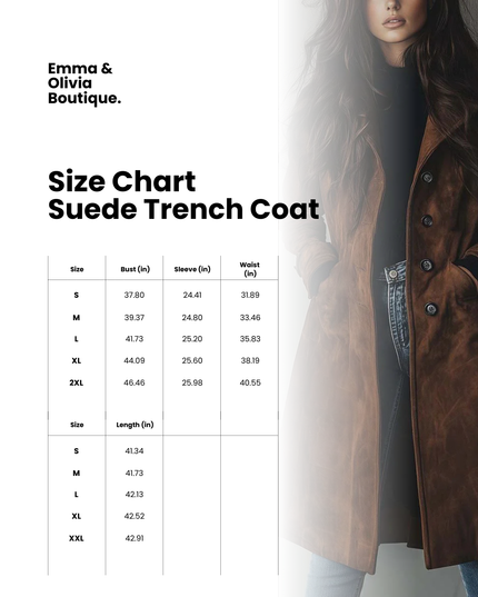 Women's Shaped Waist Suede-Look Trench Coat