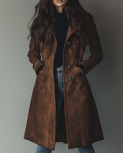 Women's Shaped Waist Suede-Look Trench Coat