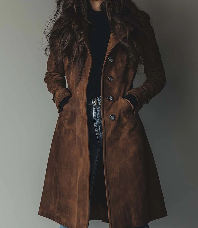 Women's Shaped Waist Suede-Look Trench Coat
