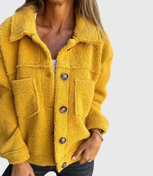 Women's Jacket Cozy Button-Front Sherpa Fleece Coat - Yellow