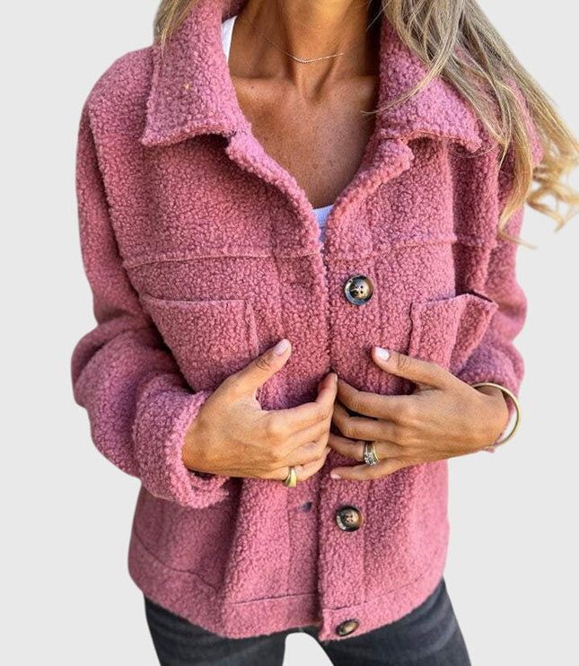 Women's Jacket Cozy Button-Front Sherpa Fleece Coat - Pink