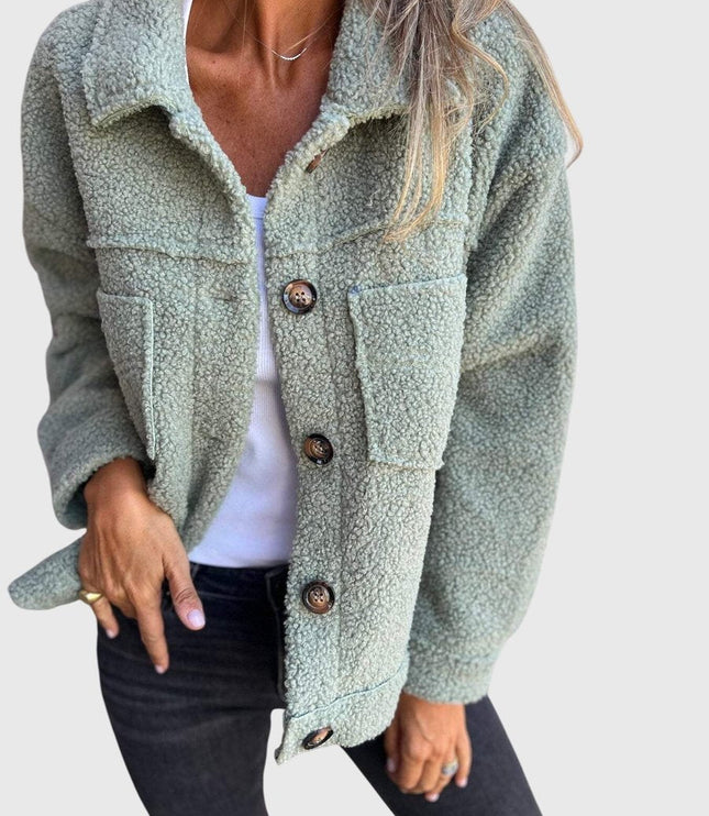 Women's Jacket Cozy Button-Front Sherpa Fleece Coat - Green