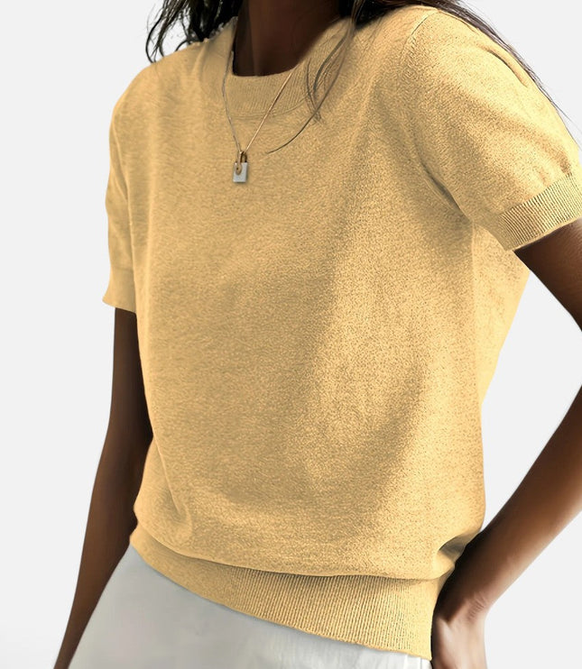 Women's Short Sleeve Knitwear Jumper with Round Neck