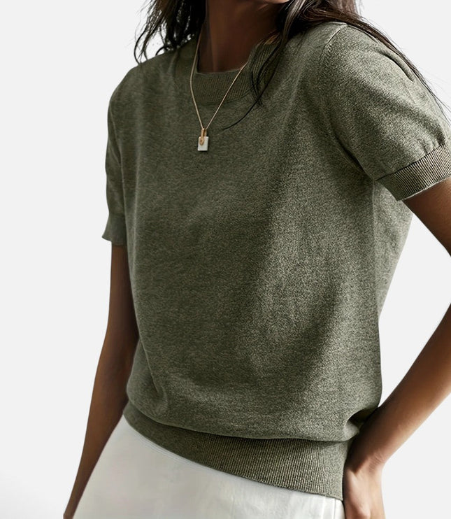 Women's Short Sleeve Knitwear Jumper with Round Neck