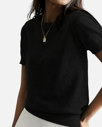 Women's Short Sleeve Knitwear Jumper with Round Neck