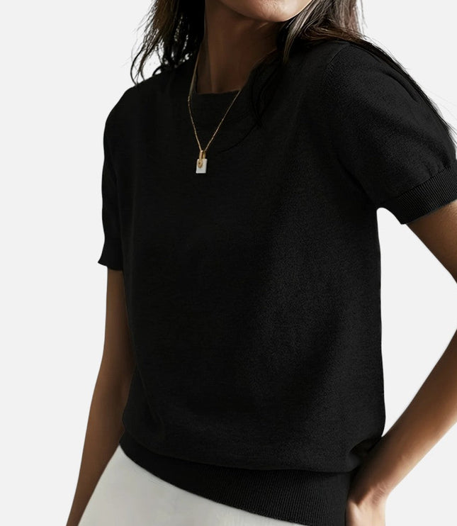 Women's Short Sleeve Knitwear Jumper with Round Neck