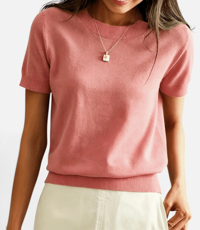 Women's Short Sleeve Knitwear Jumper with Round Neck