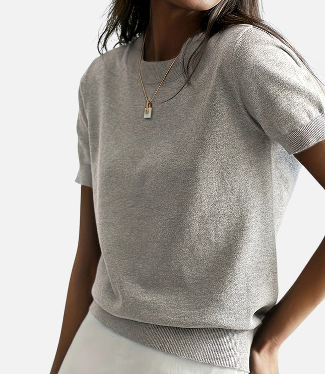 Women's Short Sleeve Knitwear Jumper with Round Neck
