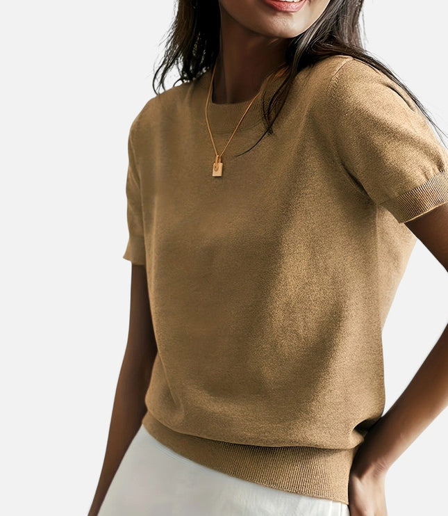 Women's Short Sleeve Knitwear Jumper with Round Neck