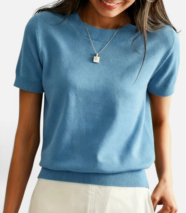 Women's Short Sleeve Knitwear Jumper with Round Neck