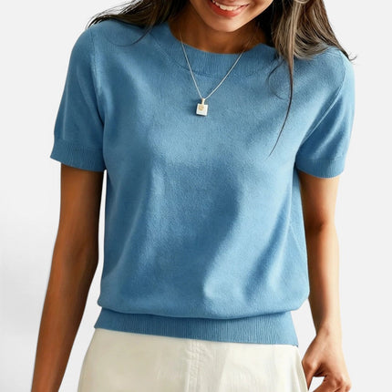 Women's Short Sleeve Knitwear Jumper with Round Neck