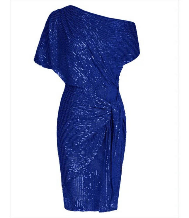 Women's Side-Knot Angled Neck Sequin Dress