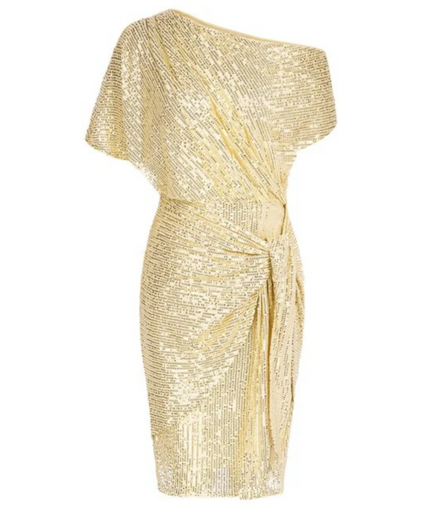 Women's Side-Knot Angled Neck Sequin Dress