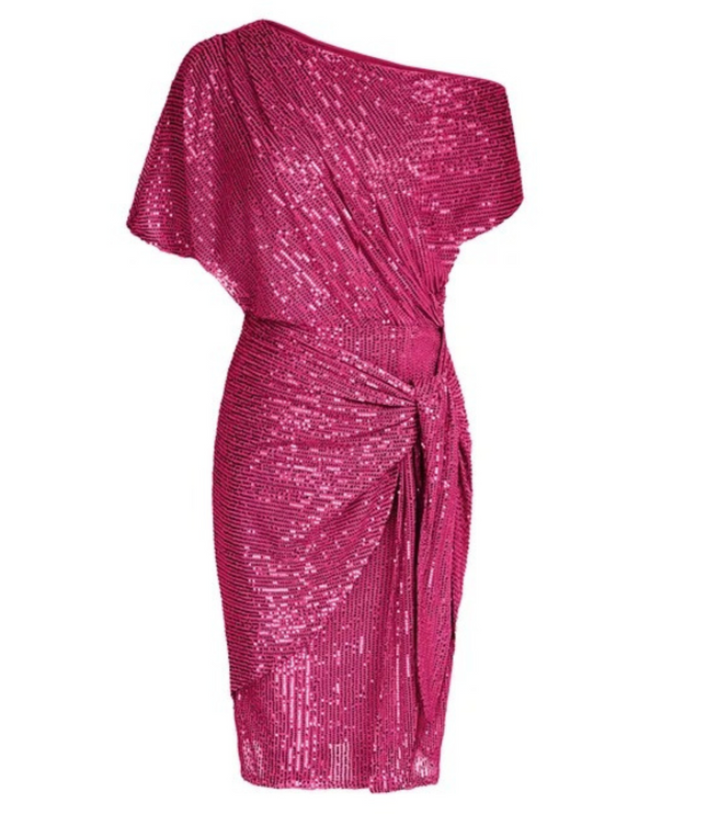 Women's Side-Knot Angled Neck Sequin Dress