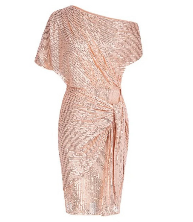 Women's Side-Knot Angled Neck Sequin Dress