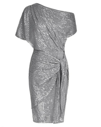 Women's Side-Knot Angled Neck Sequin Dress