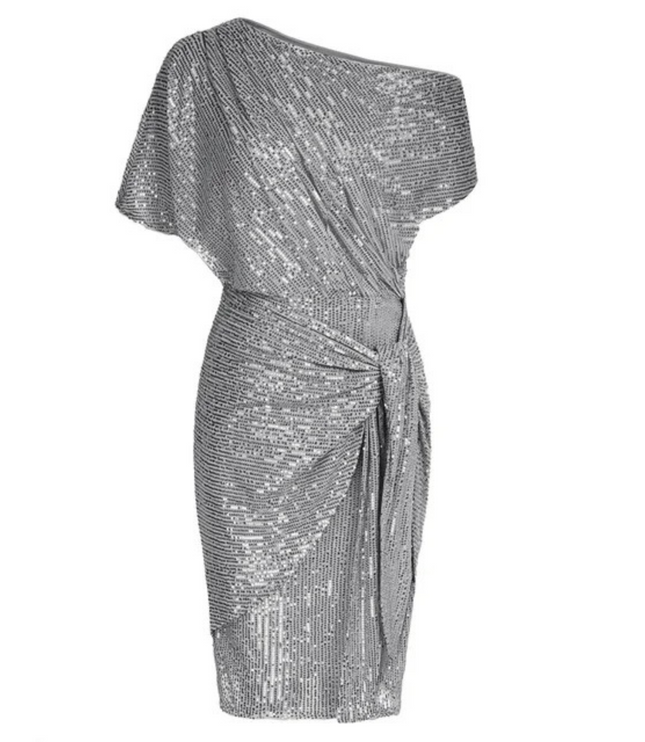 Women's Side-Knot Angled Neck Sequin Dress