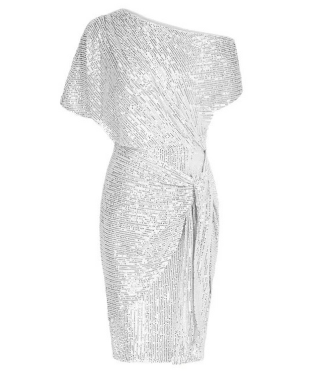 Women's Side-Knot Angled Neck Sequin Dress