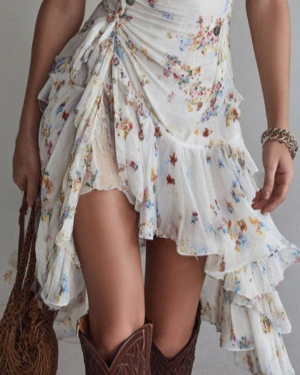 Women's Side-Ruched Floral Mini Party Dress