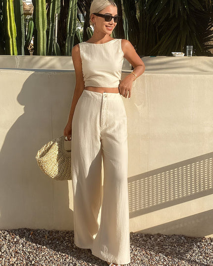 Women's Sleeveless Top and High-Waisted Wide-Leg Pants Set