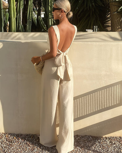 Women's Sleeveless Top and High-Waisted Wide-Leg Pants Set