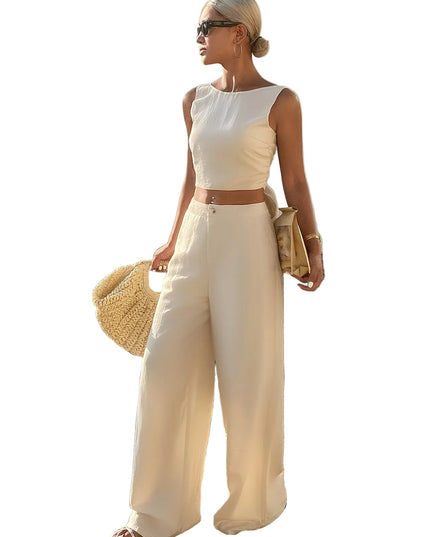 Women's Sleeveless Top and High-Waisted Wide-Leg Pants Set
