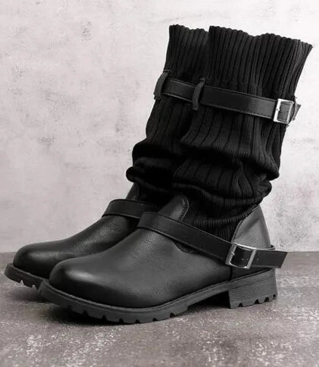 Rowena | Women's Winter Boots with Slouch Knit Shaft - Taupe - Image 2