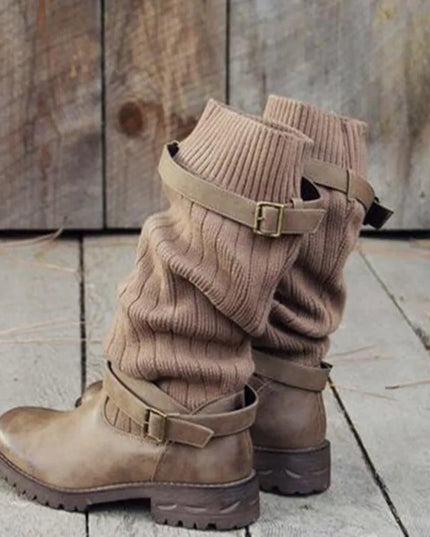 Rowena | Women's Winter Boots with Slouch Knit Shaft - Taupe - Image 5