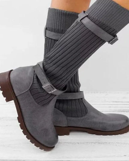 Rowena | Women's Winter Boots with Slouch Knit Shaft - Taupe - Image 6