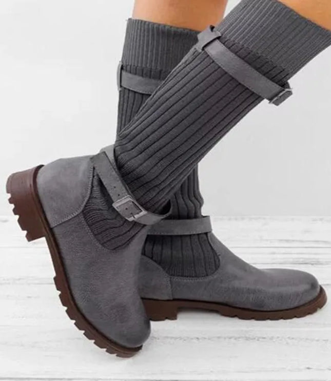 Rowena | Women's Winter Boots with Slouch Knit Shaft - Taupe - Image 6