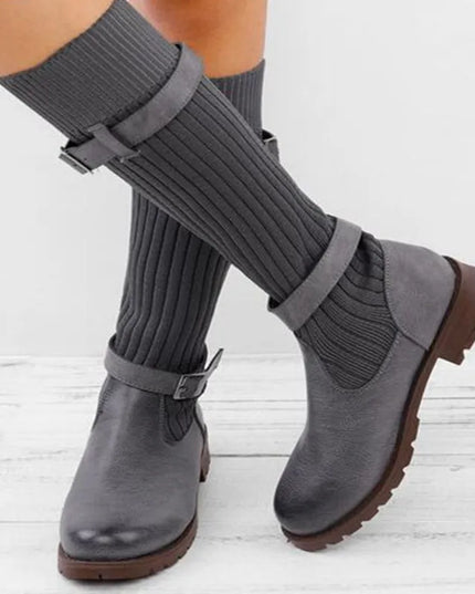 Rowena | Women's Winter Boots with Slouch Knit Shaft - Taupe - Image 7