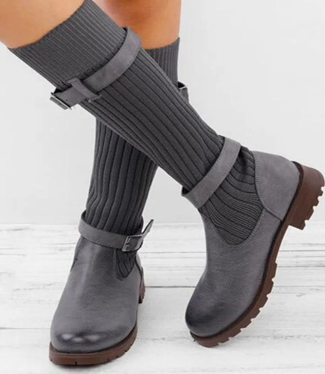 Rowena | Women's Winter Boots with Slouch Knit Shaft - Taupe - Image 7