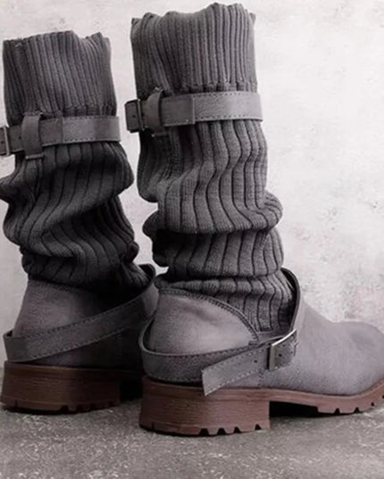 Rowena | Women's Winter Boots with Slouch Knit Shaft - Taupe - Image 8