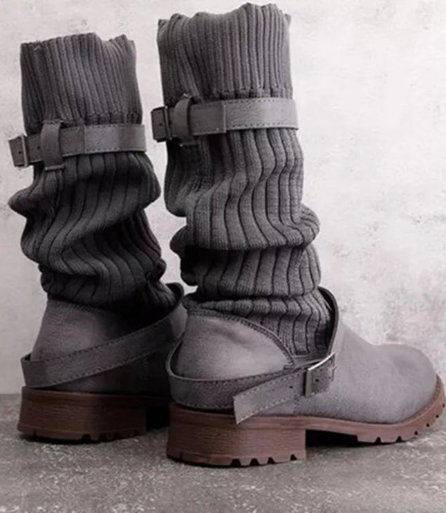 Rowena | Women's Winter Boots with Slouch Knit Shaft - Taupe - Image 8
