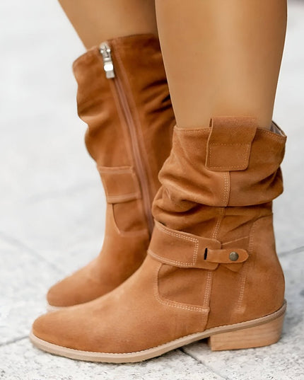Women's Slouchy Faux Suede Mid-Calf Knee High Boots Block Heel