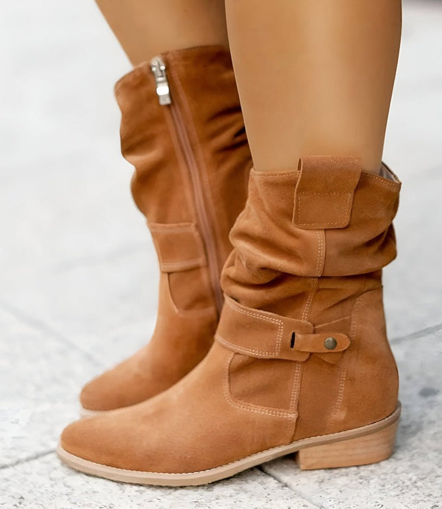Women's Slouchy Faux Suede Mid-Calf Knee High Boots Block Heel