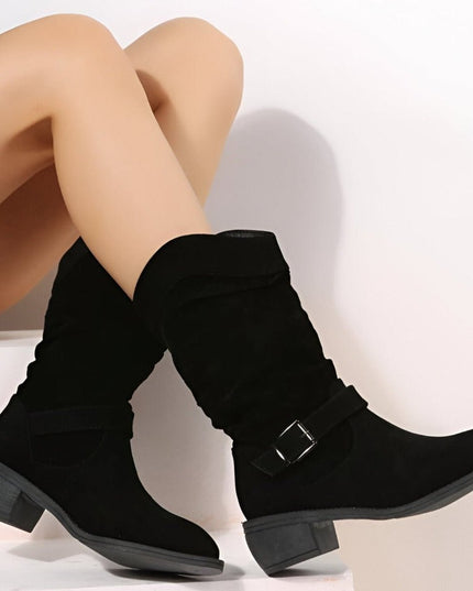 Women's Slouchy Faux Suede Mid-Calf Knee High Boots Block Heel