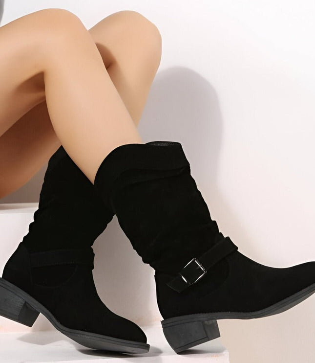 Women's Slouchy Faux Suede Mid-Calf Knee High Boots Block Heel