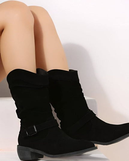 Women's Slouchy Faux Suede Mid-Calf Knee High Boots Block Heel