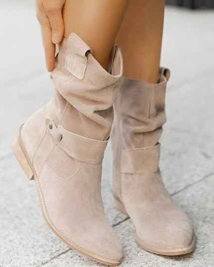 Women's Slouchy Faux Suede Mid-Calf Knee High Boots Block Heel