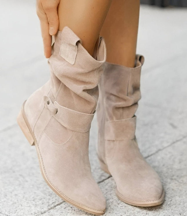 Women's Slouchy Faux Suede Mid-Calf Knee High Boots Block Heel